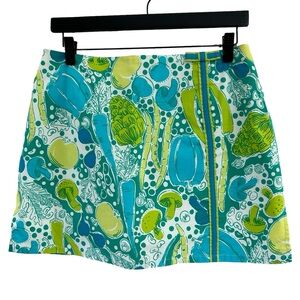 LILLY PULITZER Lenore Veggie Pattern Turquoise White Lime Green Mini Skort 8